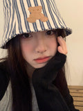 Women Bucket Hat Short Brim Bucket Hat Sun-Proof Stripes