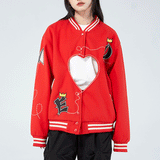 Valentine's Day Jacket Hollow-out Love Jacket Embroidered Men's Baggy Coat