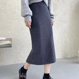 MIDI Mauve Skirt Slit Knitted Skirt Women's Autumn and Winter Midi Skirt
