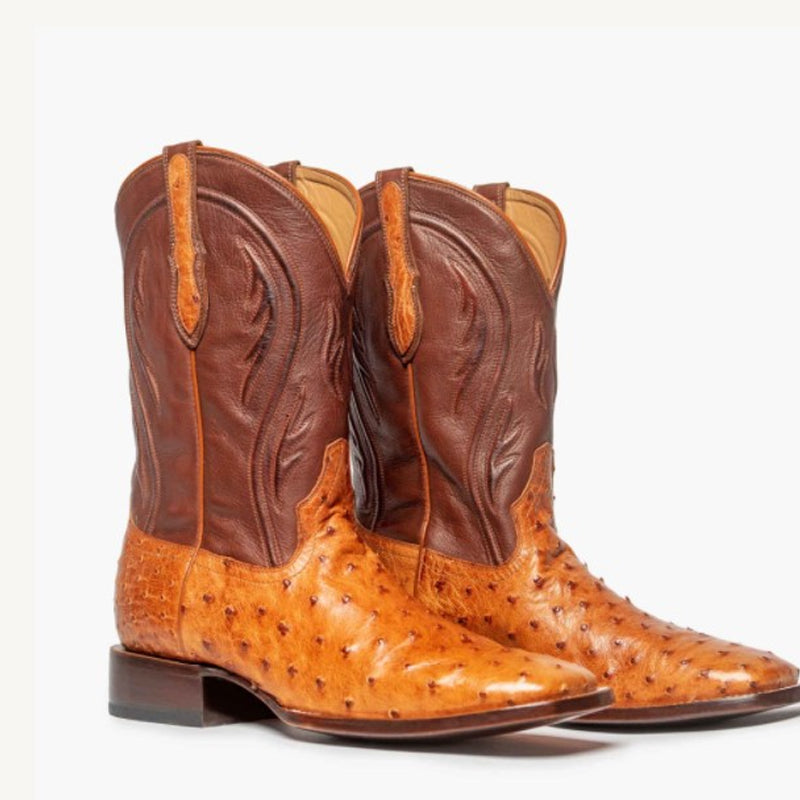 Western Shoes Retro Mid-Calf Length Embroidered Men's Boots Camel Pattern