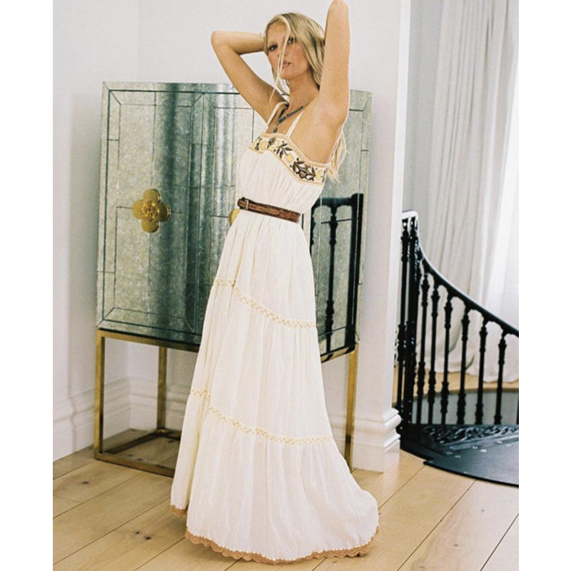 Beth Dutton Bohemian Dress Summer Spring Maxi Dresses Holiday Dress Embroidery Flowy