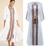 Beth Dutton Bohemian Dress Winter Autumn Midi Dresses Embroidered Tassel Dress