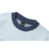 Men Sweater Embroidery Letter Color Matching Knitwear Men Street Tide Brand Loose round Neck Sweater
