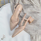 Nude Block Heel Summer Sandals Closed Toe High Heels