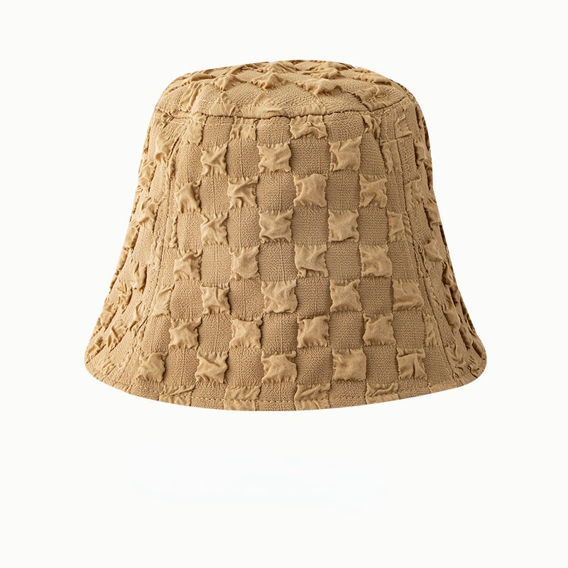 Vintage Check Bucket Hat Pleated Plaid Bubble Mesh