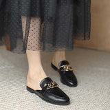 Finn Chain Pointed Toe Mule Spring and Autumn Closed Toe Metal Chain Muller Half Slippers Women's Outer Wear Soft
