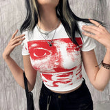 Vintage Y2g Shirts T-shirt Short Sleeve round Neck Slim Print Summer