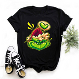 Men and Women Grinch Shirt round Neck Short Sleeve Loose