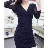 Long Sleeve Burgundy Dress Formal Autumn Sexy V-neck Slim-Fit Long Sleeve Dress for Women