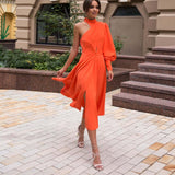 Lady Gaga Dress Slim-Fit One-Shoulder Long Sleeve Solid Color Simple