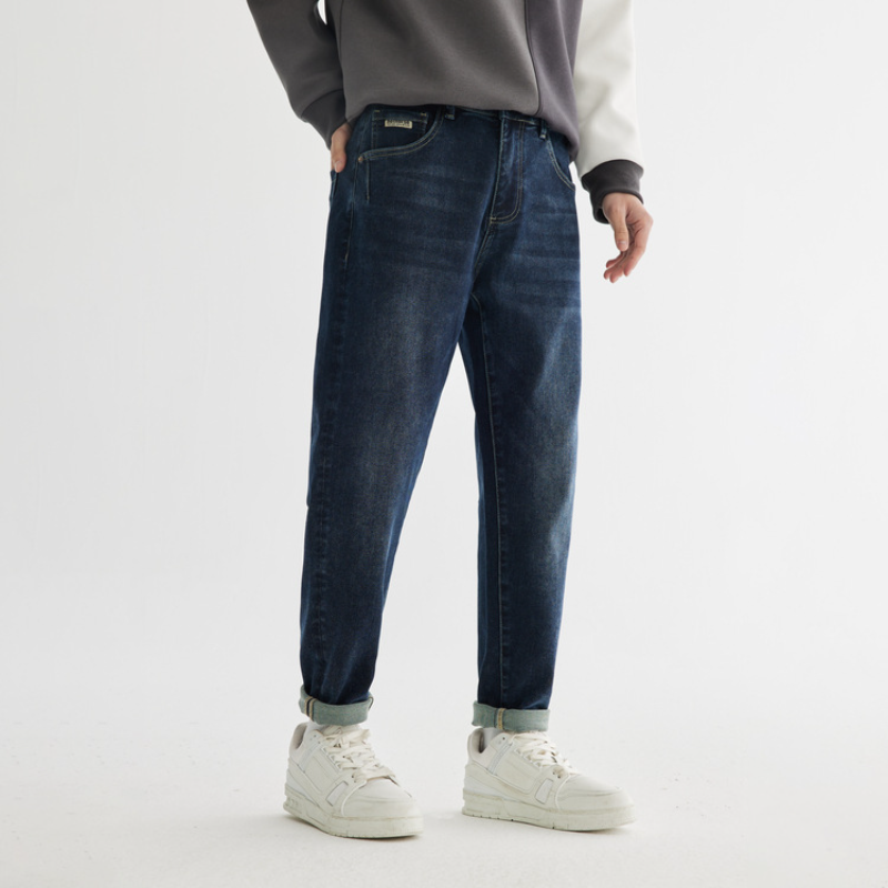 Men Jeans Blue Straight Jeans Men's All-Match Slightly Loose