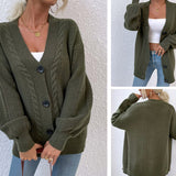 Women's Cardigan Knit Sweater Autumn and Winter Knitted Cardigan Twist Sweater Women's Coat