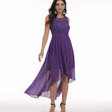 Burgundy Dress Formal Lace Stitching Big Swing Chiffon Dress Dinner Party