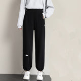 Grey Sweatpants Gray, Fleece Lining Wide-Leg Pants for Women Spring and Autumn
