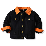 Children Jean Jackets Spring and Autumn Green Fashionable Jacket Lapel Long Sleeve Short