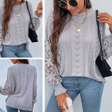 Women Pullover Knit Sweater Autumn and Winter Lace Splicing Knitwear Hollow out Sweater Women