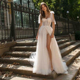 See through Wedding Dres Women's Sexy Sling Backless See-through Wedding Dress Split Dress