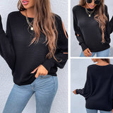 Women Pullover Knit Sweater Women's Autumn and Winter Sleeve Hollow Sweater