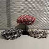Boston Bucket Hat Autumn Beret Jacquard Woven Plaid Embroidery Vintage Painter Hat