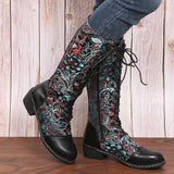 Beth Dutton Shoes plus Size Fashion Boots Embroidered Flowers Tall Knight Boots Women