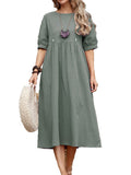 MIDI Mauve Cocktail Dress Pullover Solid Color Loose Cotton Hemp Dress