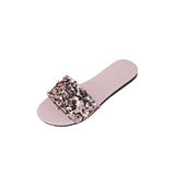 Women Open Toe Sandals Flats Summer Casual Slippers Flat Bottom Sequin Beach Shoes