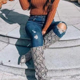 Python Boots Snakeskin Long Biker Boots plus Size Single Boots