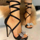 High Heels Ladies Sandals Summer High Heel Stiletto Heel Lace Up Bow Women's Sandals