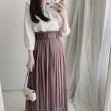 MIDI Mauve Skirt Tulle Wooden Ear High Waist Elegant Pleated Skirt