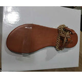 Women Open Toe Sandals Flats Summer Metal Chain Transparent Low Heel Flip-Flops Plus Size