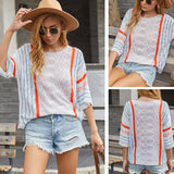 Women Pullover Knit Sweater Women's Autumn Sweater Female Striped Color Matching Sweater