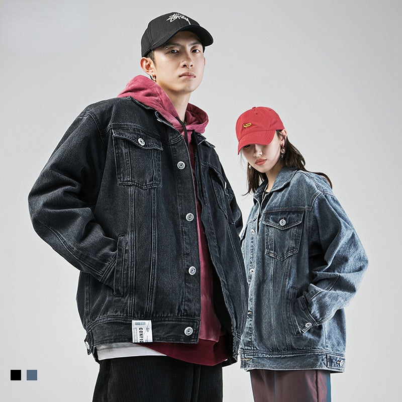 Men Denim Jackets Vintage Loose Lapels Casual Jacket