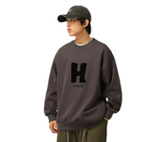Men Sweatshirts Heavy H Letter Printed Crew Neck Sweatshirt