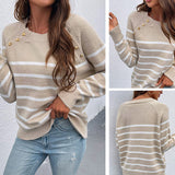 Women's Pullover Knit Sweater Women's Autumn and Winter Striped Sweater Pullover Sweater