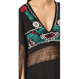 Beth Dutton Bohemian Dress Winter Autumn Maxi Dresses Embroidered V-neck See-through Tassel Maxi Dress