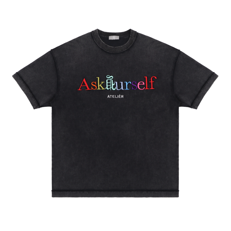 Askyurself T Shirt Embroidered Short-Sleeved T-shirt for Men