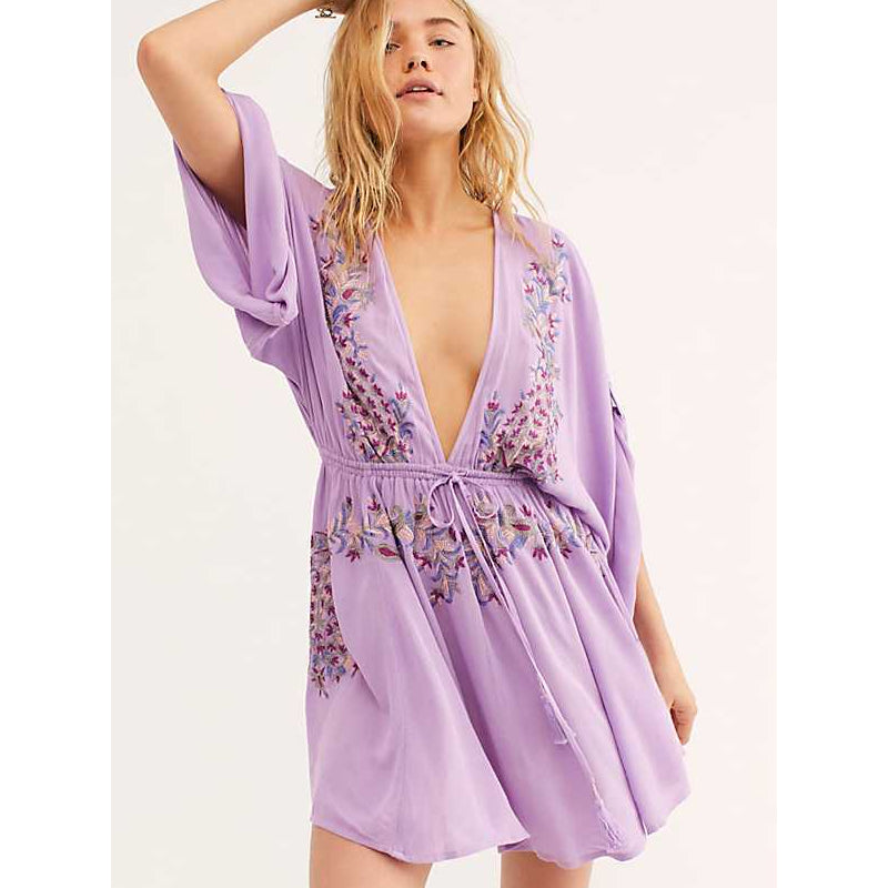 Beth Dutton Bohemian Summer Spring Midi Dress Lightweight Elegant V-neck