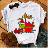 Men and Women Grinch Shirt Grinch Print Oversized Loose-Fitting T-shirt