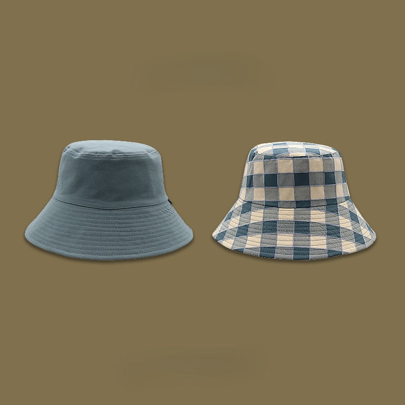 Vintage Check Bucket Hat Double-Sided Lattice Bucket Hat