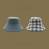 Vintage Check Bucket Hat Double-Sided Lattice Bucket Hat