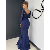 Burgundy Evening Dresses for Weddings Autumn and Winter Lace Long Sleeve Slim-Fit Sheath Dress