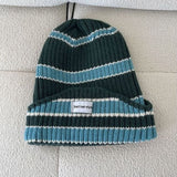 Red Beanie Hat Colorful Striped Woolen Cap Women's Autumn and Winter Casual Knitted Hat