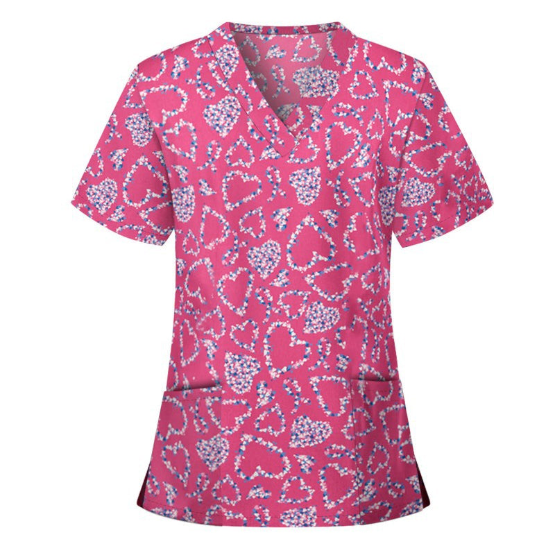 Valentine's Day T Shirt Heart Printing V-neck Short Sleeve T-shirt