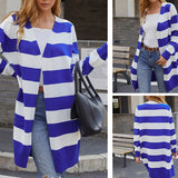 Women's Cardigan Knit Sweater Autumn Sweater Long Contrast Color Striped Cardigan Sweater for Women
