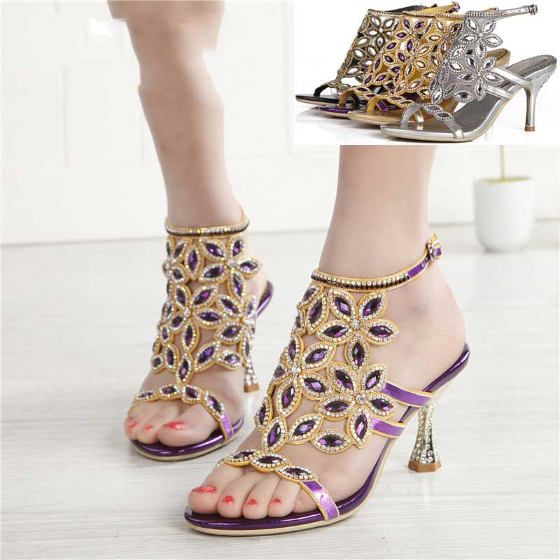 Gold Heels Fashion Women's High Heel Diamond Sandals Women's Shoes
