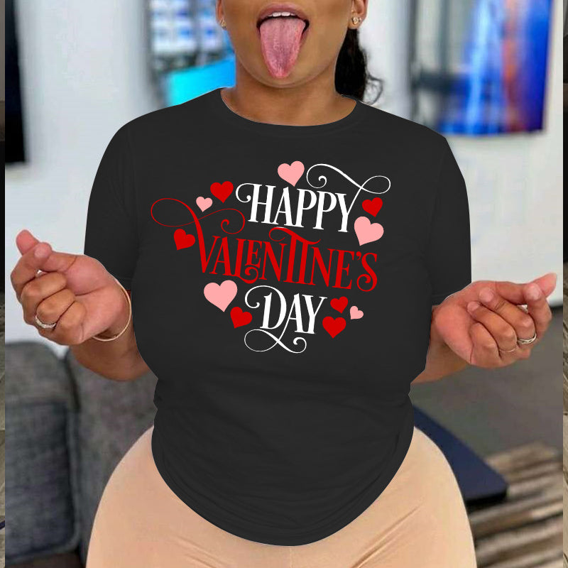 Valentine's Day T Shirts Couples T6001 Valentine's Day Short Sleeve round Neck Printed Hipster T-shirt
