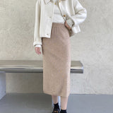 MIDI Mauve Skirt Slit Knitted Skirt Women's Autumn and Winter Midi Skirt