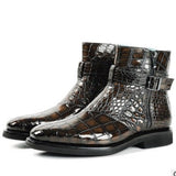 Python Boots Men's Retro Pointed Snakeskin Flat Boots