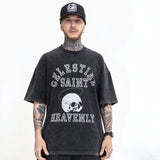 Skull T Shirt Fried Letters Skull Print Loose