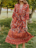Gypsy Style Dresses V-neck Bohemian Half Sleeve Floral